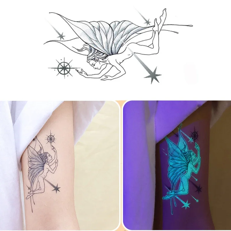 Tattoo Stickers Luminous Fairy Butterfly Skull Cat Moon Star for Women Men Waterproof Temporary Halloween Night Light Fake Tatto