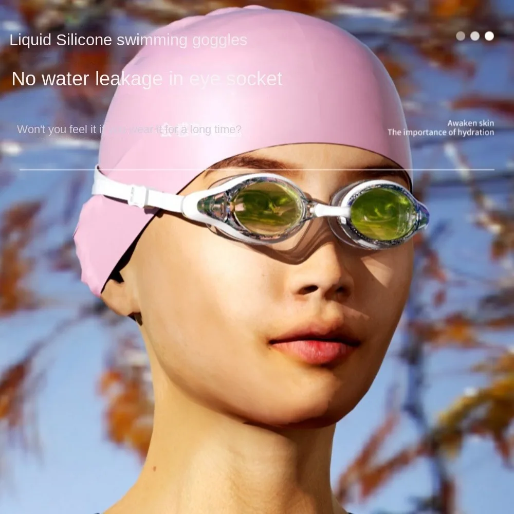 High Definition Adult Swimming Goggles Cap Anti Fog Waterproof Race Swimming Goggles Hat Electroplating Small Box