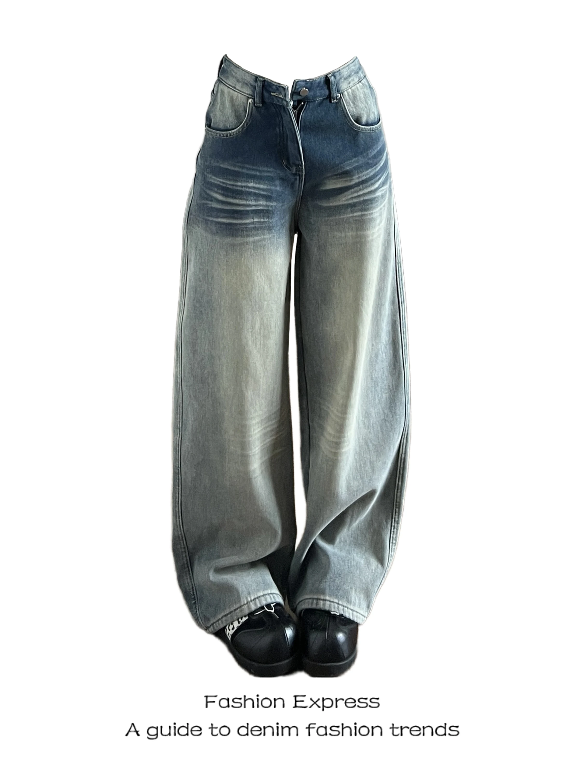 

Light Blue Low Waist Wide Leg Women's Jeans Casual Washed Loose Design Autumn Winter Denim Pants Straight Cut Trousers