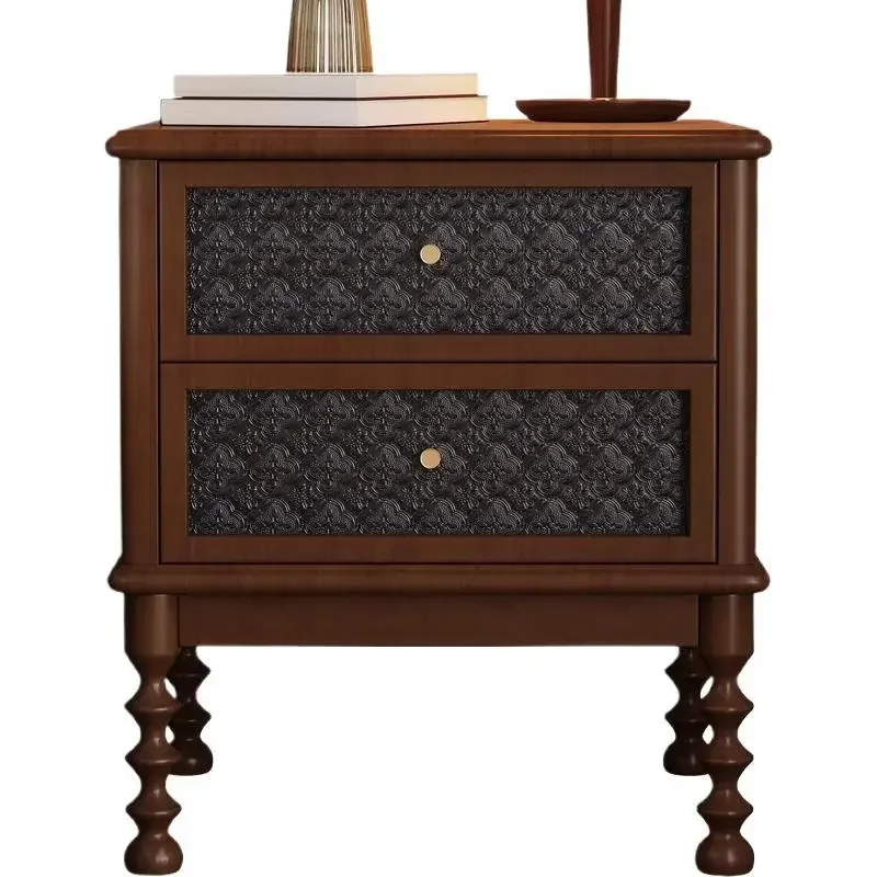 retro all-solid wood bedside table, medieval style bedside locker, small storage cabinet in household bedroom