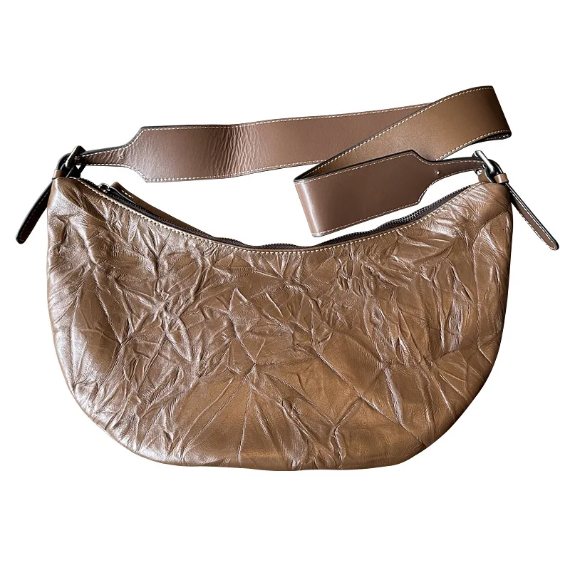 2023 Hobos Bag Leather Women's Single Shoulder Crossbody Cowhide Bag Hand Luxury Chest Bag Casual