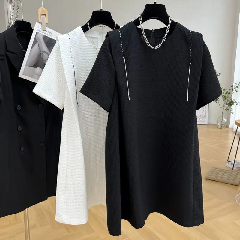 

Mid length flying shoulder short sleeved dress for women's Korean loose casual dress vestido feminino LOOSE