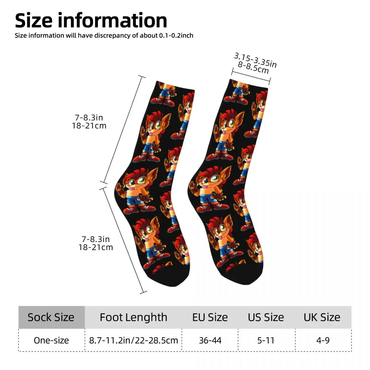 Elin-Chaussette de compression WOLF pour homme, Harajuku Crash Bandicoot Game, motif de qualité, chaussette Crew, nouveauté