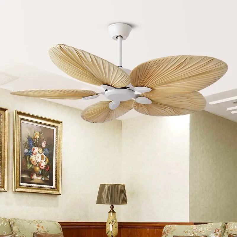 52 Inch Industrial Ceiling Fan without Lamp Palm Leaf Blades for Living Room Dining Restaurant - Loft Style Industrial Ceiling F