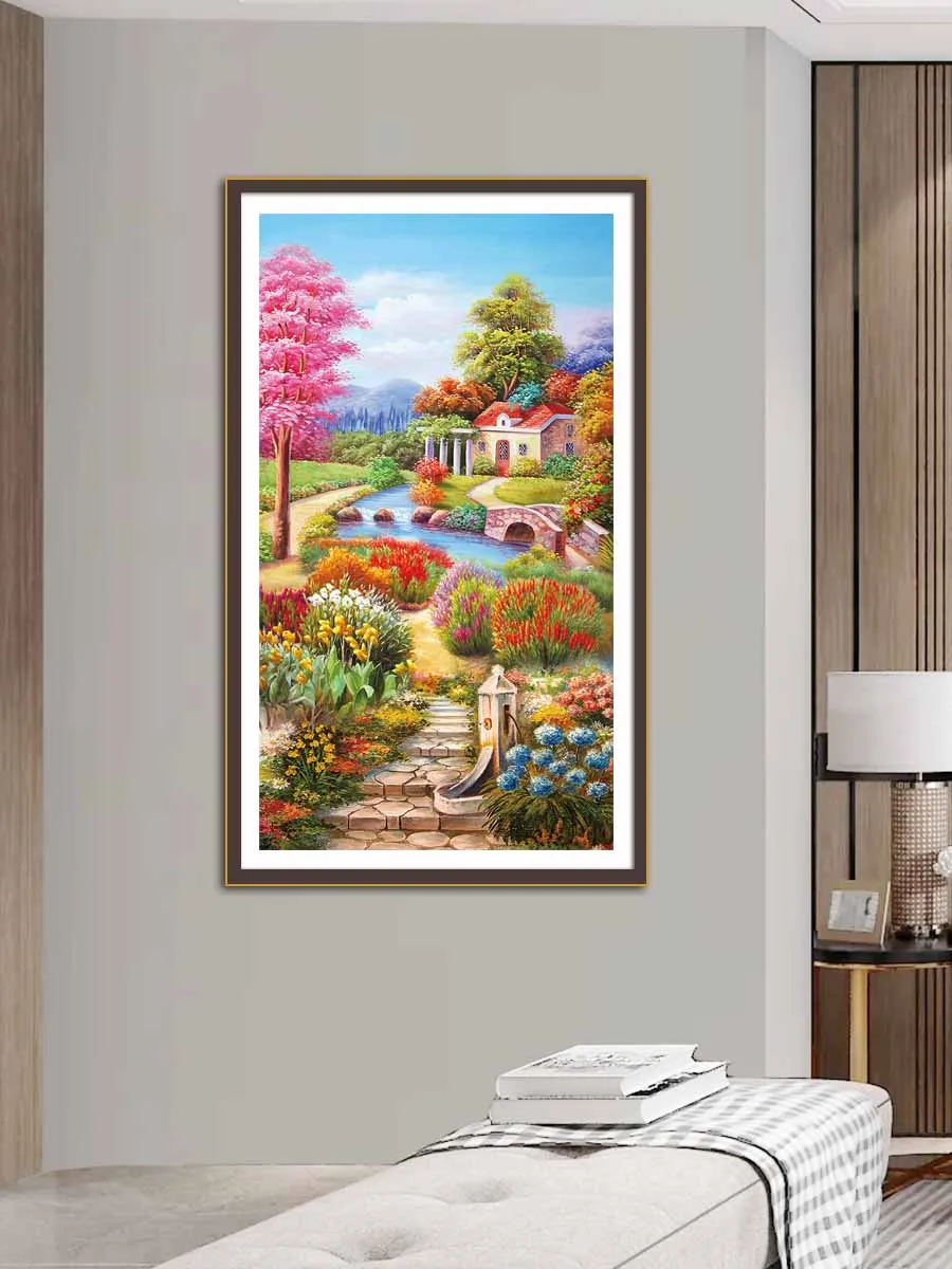 Garden Cottage Landscape Cross Stitch DIY Embroidery Kit living room  Decorative Painting 11CT 9CT Printed Needlework Pack Set
