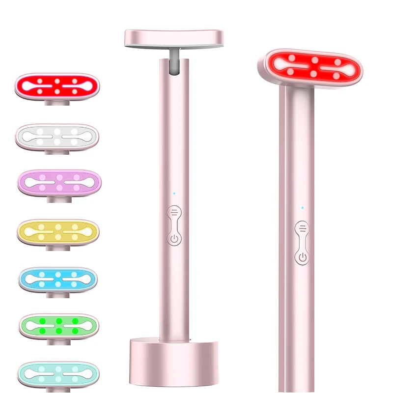 EMS Microcorrent Vibração Cuidados Com A Pele Ferramenta, LED Beleza Facial Wand, Rejuvenescimento Da Pele, Eye Massager, 7 Cores Luz Vermelha