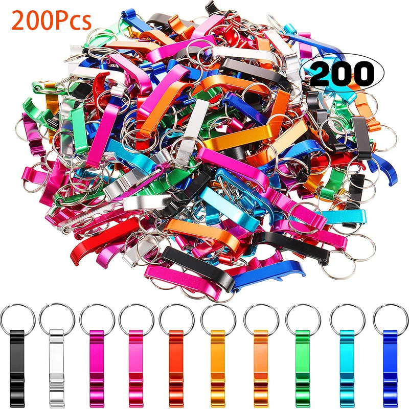 

200Pcs Beer Bottle Openers Colored Bottle Opener Keychain Aluminum Alloy Colorful Mini Pocket Beer Beverage Opener