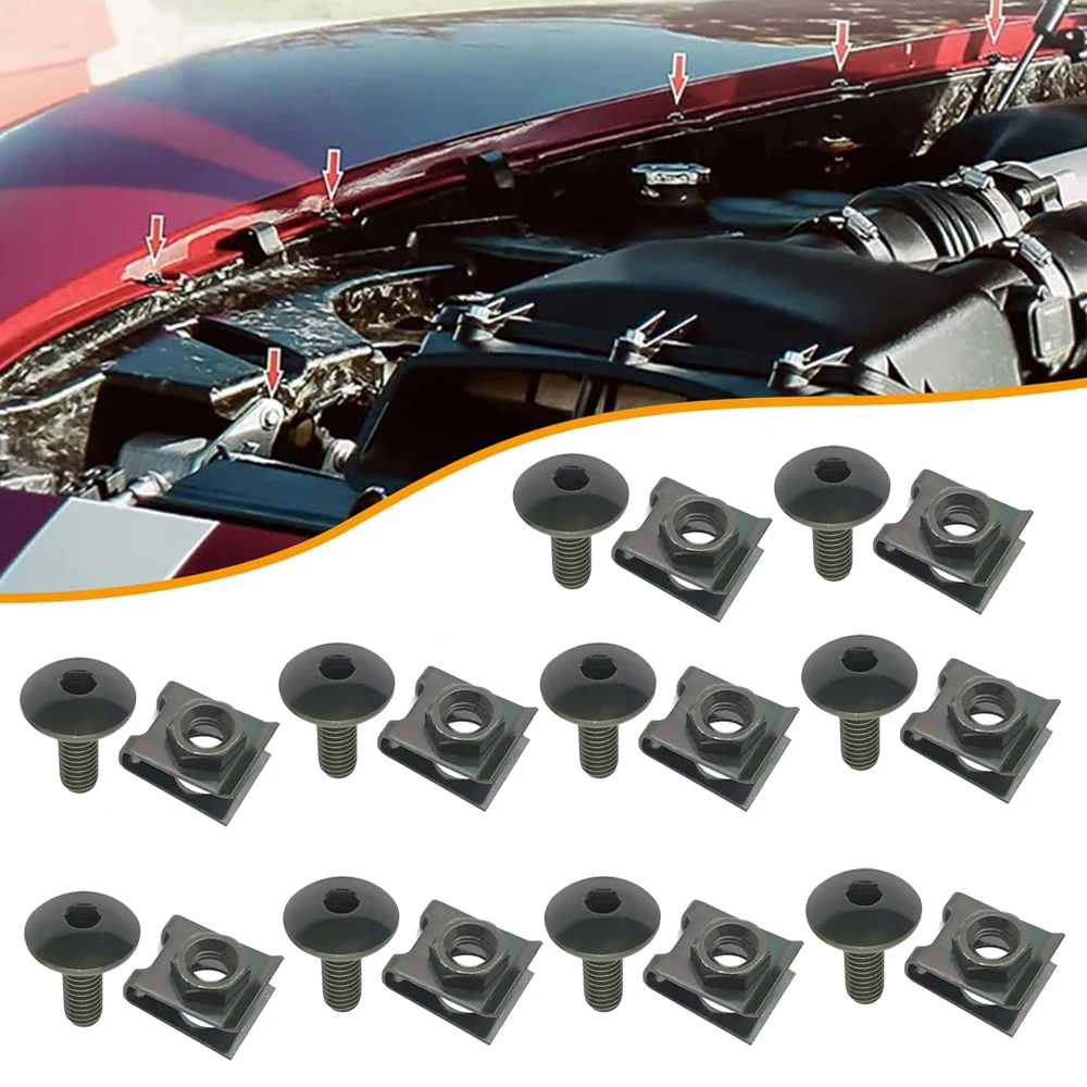 

10Set Motorcycle Scooter ATV Moped Cover Screw Bolt and U Type Clips with Nut M6 6mm M6X16 Car Motorcycle Universal Accessories