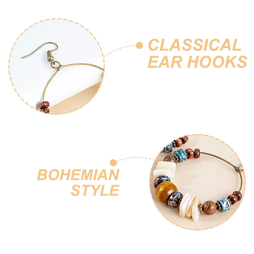 Pendientes Boho Aros grandes Aros clásicos minimalistas colgantes de madera ligero con cuentas