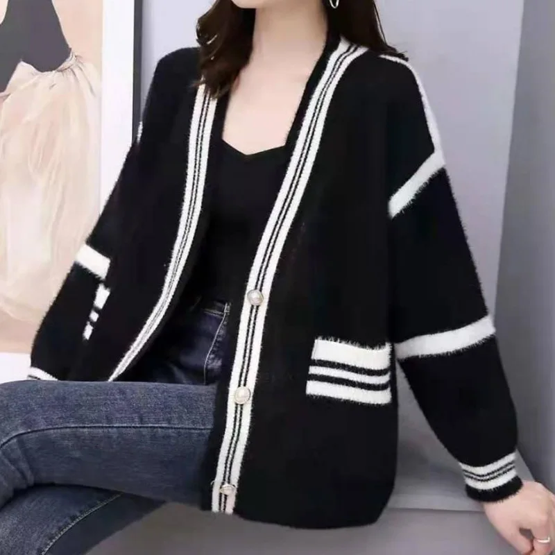 New Spring and Autumn Idle Style Faux Mink Velvet Cardigan Women's Loose Sweater Coat