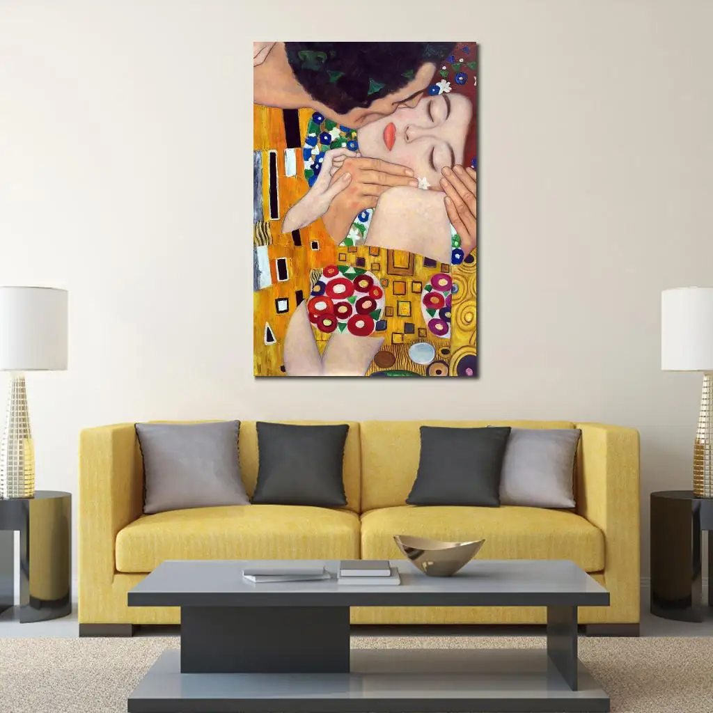 Imagem -06 - Beijo Arte da Lona em Ouro Famoso Gustav Klimt Pintura Arte Romântica Amante Moderno Imagem para Quarto Decoração da Parede Presente o