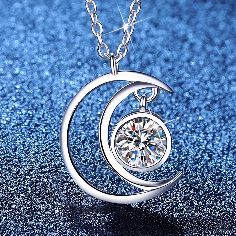 

Ожерелье из 18-каратного золота с муассанитом и платиной PT950, минималистичный корейский кулон с луной и звездой, легкое роскошное ожерелье с муассанитом 0,5 карата