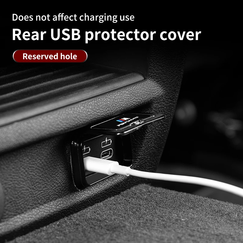 Car Rear Seat USB Charging Protect Cover Auto USB Interface Trim Sticker For BMW G30 G32 6GT G20 G01 G02 X3X4X5 G05 F48 F39 X1X2