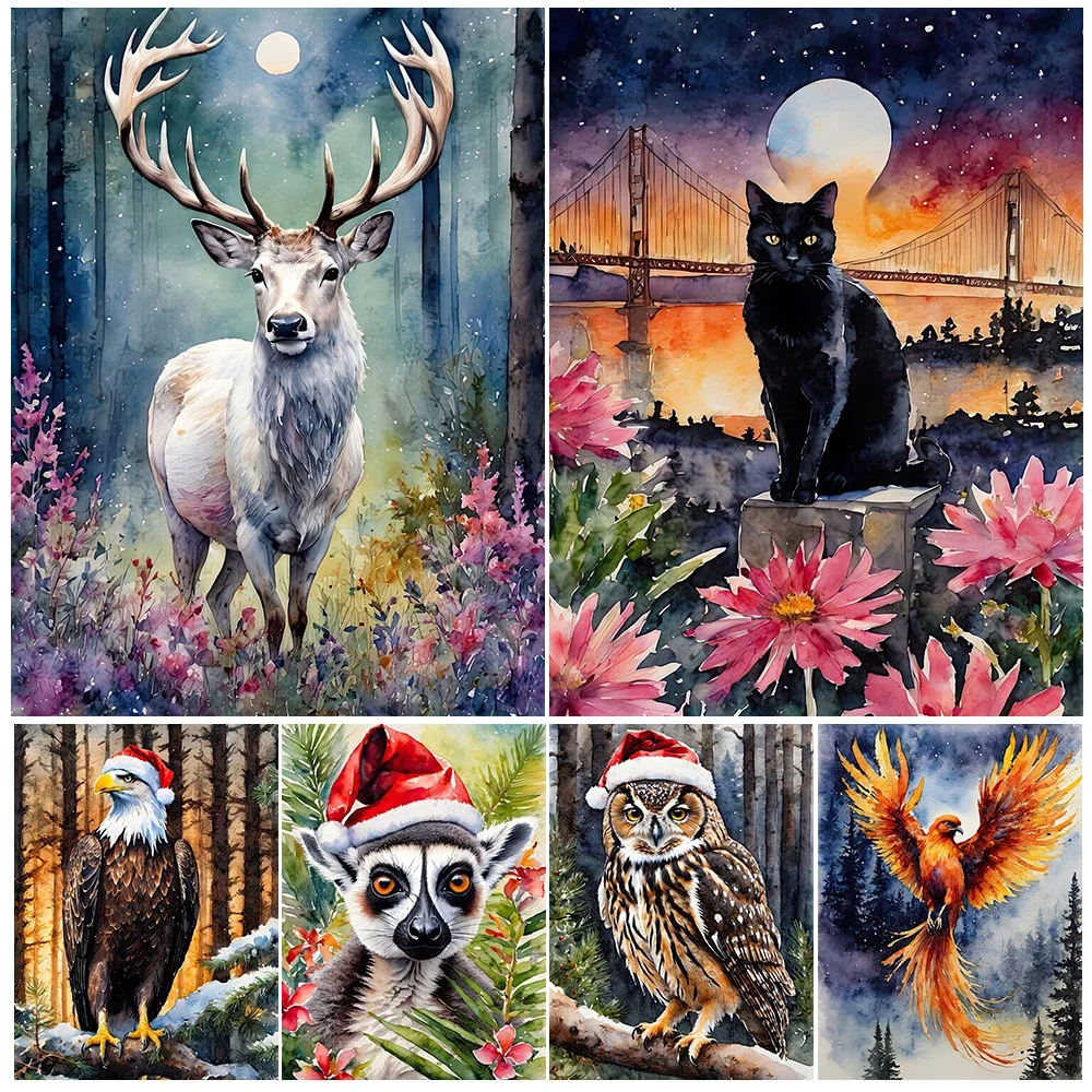 

Summer Forest White Stag & Winter Woods Snowy Owl Vitnage Wall Art Print Phoenix & Snowy Wolf Abstract Art Poster Print Decor