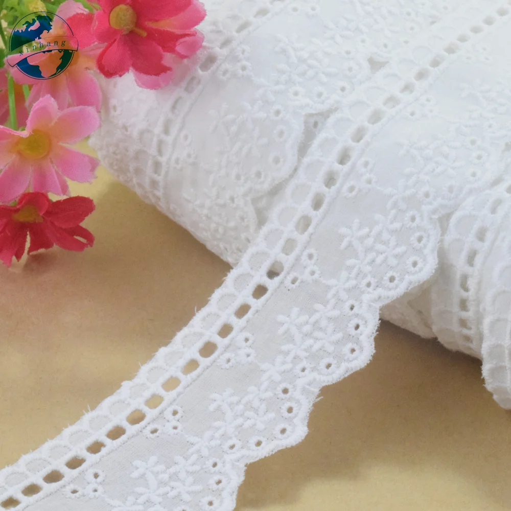 4.5cm Wide Embroidery White Lace 100% Cotton Fabric Sewing Ribbon Trim Wedding Dress DIY Dolls Colthes Curtain Accessories #4317