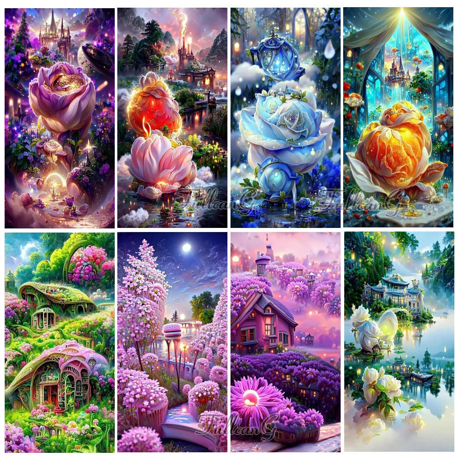 New Diamond Painting Novelties 2023 Fantasy Castle 5d Diy Full Drill Mosaic Embroidery Landscape and Flowers Home Decor AA4039