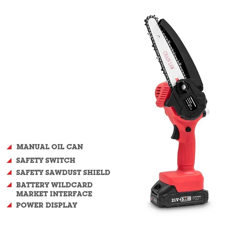 21V 6 Inch Cordless Electric Saw Mini Electric Chain Saw Handheld Chainsaw Rechargeable Woodworking Logging Saw Cutting Tools