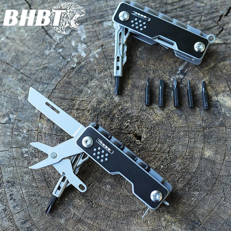 

BHBT MIni Folding Knife Multitool EDC Outdoor Portable Pocket Knife Scissors with Screwdriver Bits Multifunctional Tool