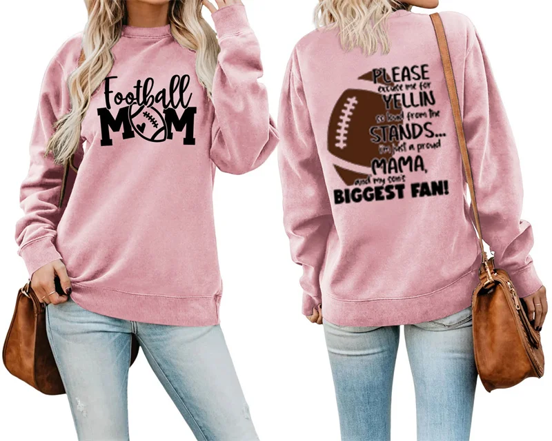 

New autumn and winter cotton fashion women's Foot ball Mom excuse me for printed simple women's long-sleeved crewneck hoodie