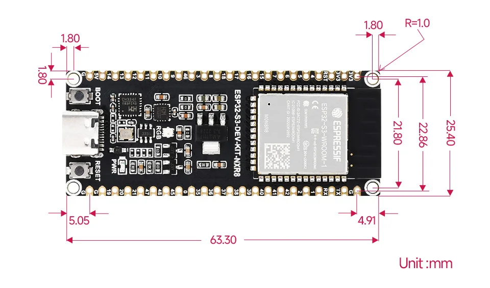

ESP32-S3-WROOM Module,8MB / 16MB / 32MB Flash and 8MB / 16MB PSRAM Version,240MHz Dual Core Processor,Wi-Fi Development Board