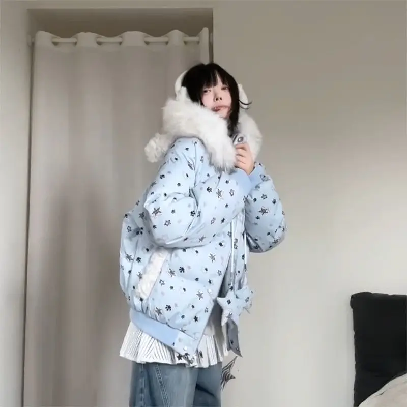 الفرنسية الشتاء مقنعين فو الفراء طوق معطف المرأة تنوعا سترة فضفاضة Kawaii الجرونج Harajuku ثقافة فرعية موضة المعاطف الدافئة #6