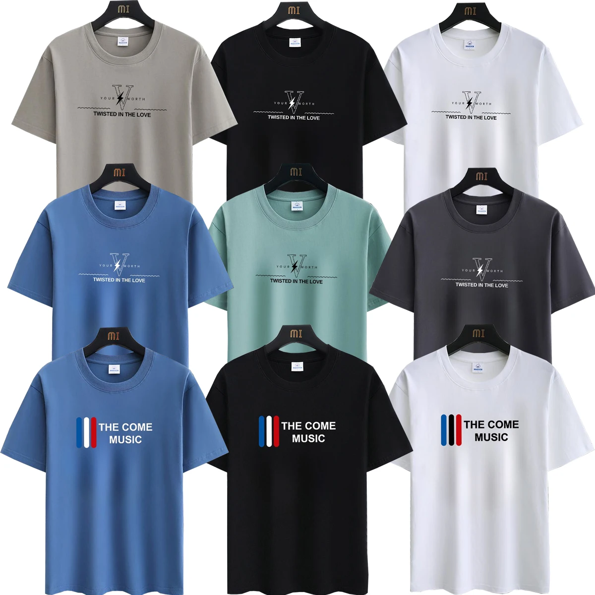 

Men's T-shirt Round Neck Short Sleeved Solid Color Printed Letter Pattern Summer Casual With Multiple Styles Choose From