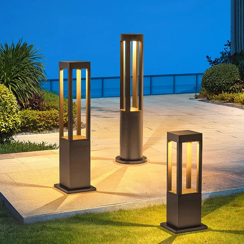 Outdoor solar lawn lights, waterproof courtyard lights, minimalist modern square and circular street light columns