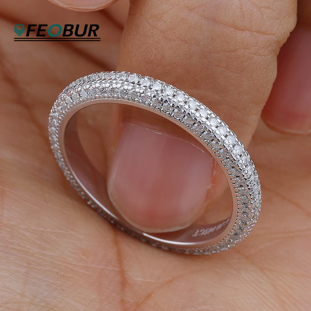 

D Color Full 1mm Moissanite Rings for Women 925 Sterling Silver Pave Diamond Eternity Wedding Band Man Engagement Ring Jewelry