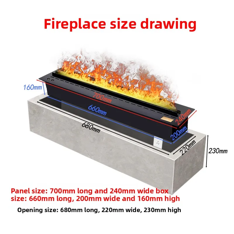 0.7 Intelligent 3D LED Decorative Electric Fireplaces Neon Flame Vapor Steam Water Atomizing Mist Insert for Household Hotel Use
