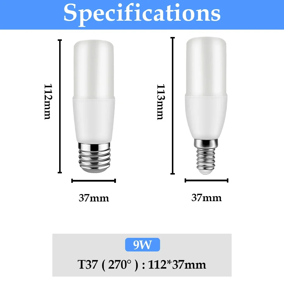 12pcs Bar Led Column Bulb T37 9w AC220V E27 E14 Super Bright 3000K 4000K 6000K Lamp For Home Bedroom Office Decoration