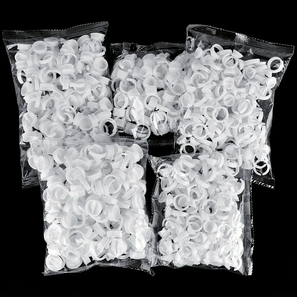 100PCS Pigment Rings Makeup Rings Tattoo Glue Holder, Disposable Plastic Makeup Rings for Nail Art Eyelash Extension (Large)