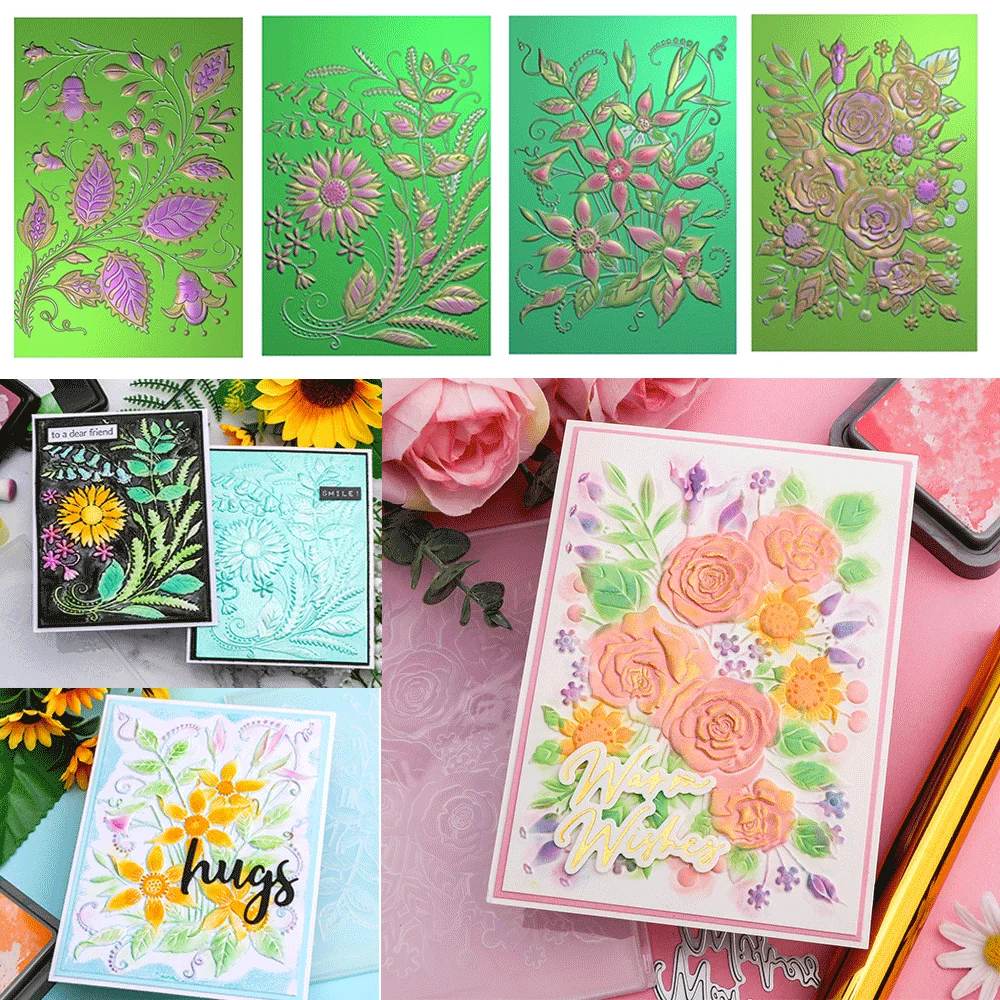 Sunshine Serenade Folk Art Bloom 3D Embossing Folder and Matching Dies for Adding Textured Detail To Paper Crafting Card Making