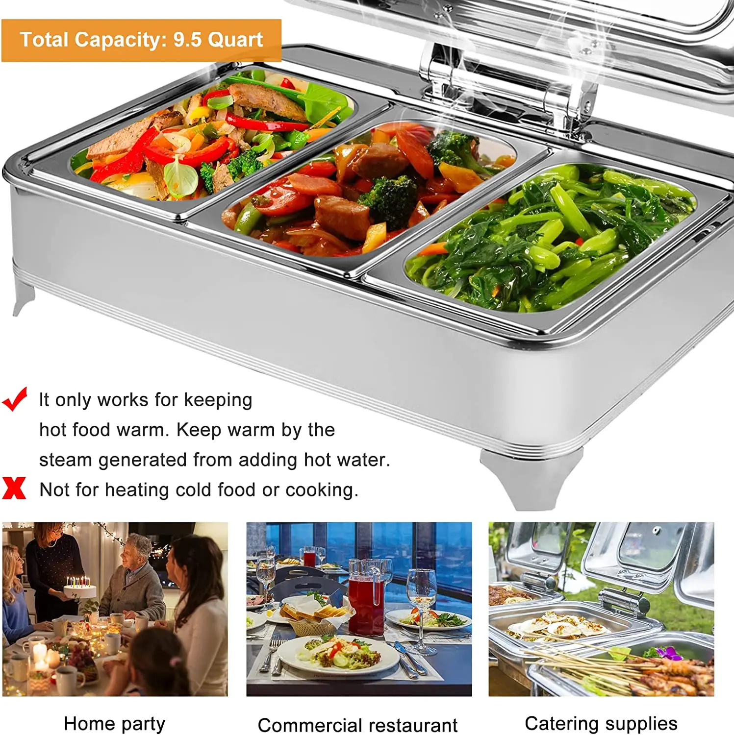 Electric Chafing Dish Buffet Set  9 Quart Food Warmer Buffet Servers and Warmers with Covers Warmer for Parties Stainless Steel