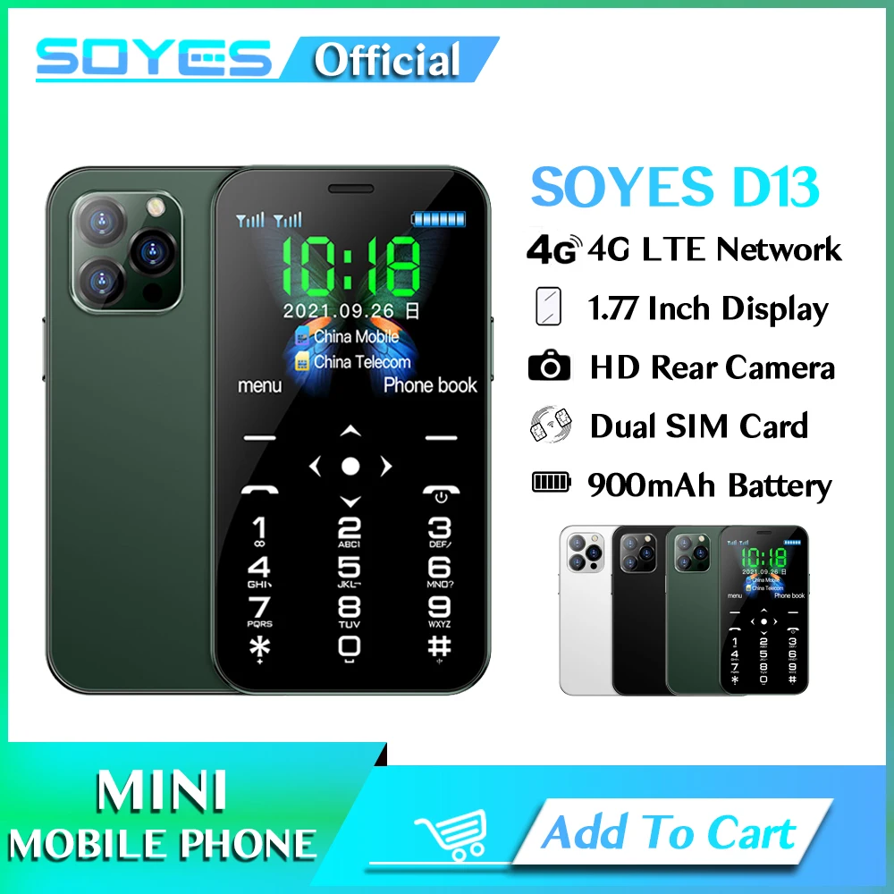 

SOYES D13 Original Mobile Phone Dual SIM 4G LTE Mini Cellphone Student 900mAh Type-C SOS Small Mobile Phone Gift VS XS11