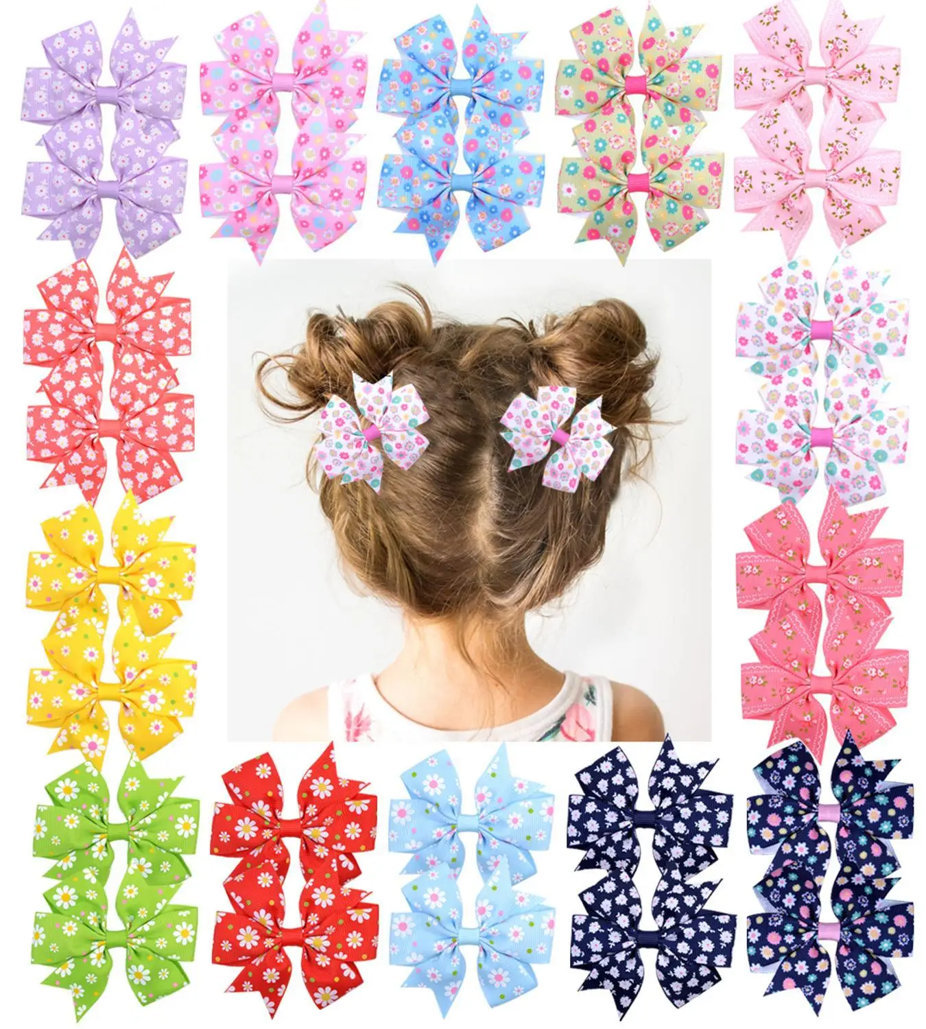 1 Piece 20 Colors Printed Flower Hair Bows With Clip For Girls Grosgrain Ribbon Hair Clip Hairgrips Barrettes Hair Accessories