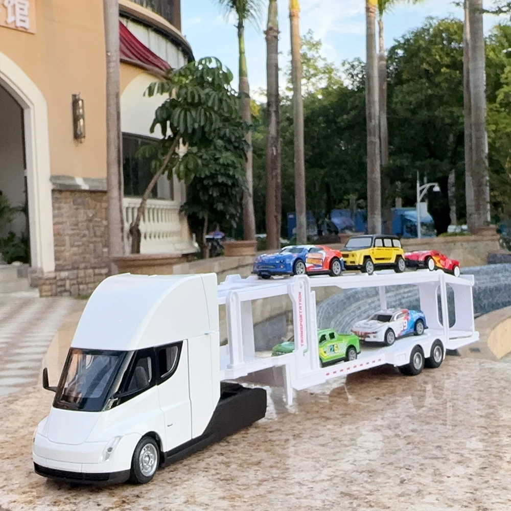 1:32 Double Decker Transport Vehicle Alloy Model Diecast Toys Car Front Wheel Steering Sound Light Pull Back Cars Exquisite Gift