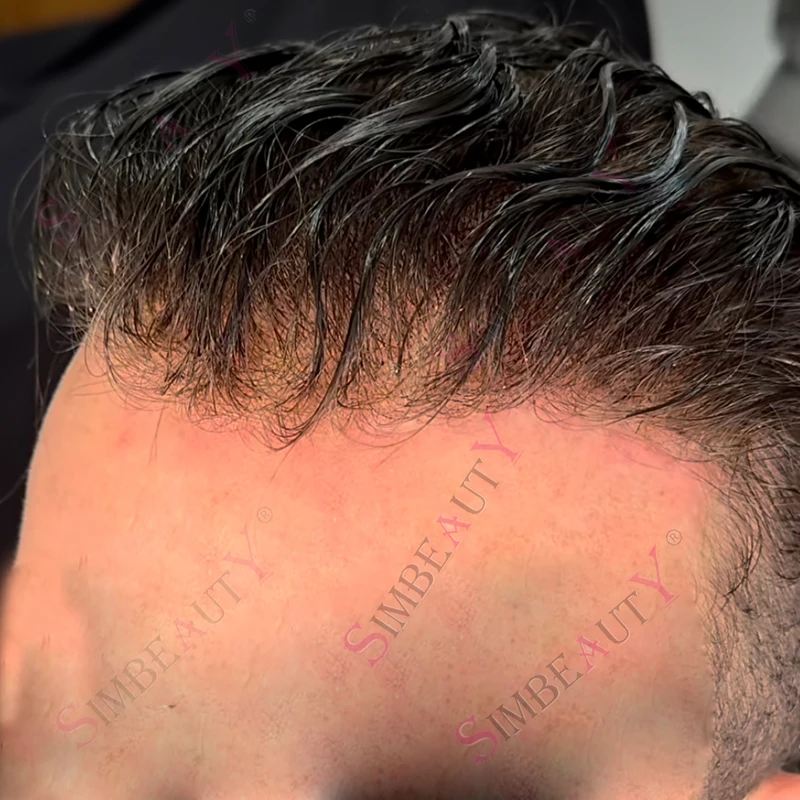 

Invisible Ultra Thin 0.02mm Soft Touch Human Hair Toupee Dark Brown Grey Men's Capillary Prosthesis Human Hair 80%Density System