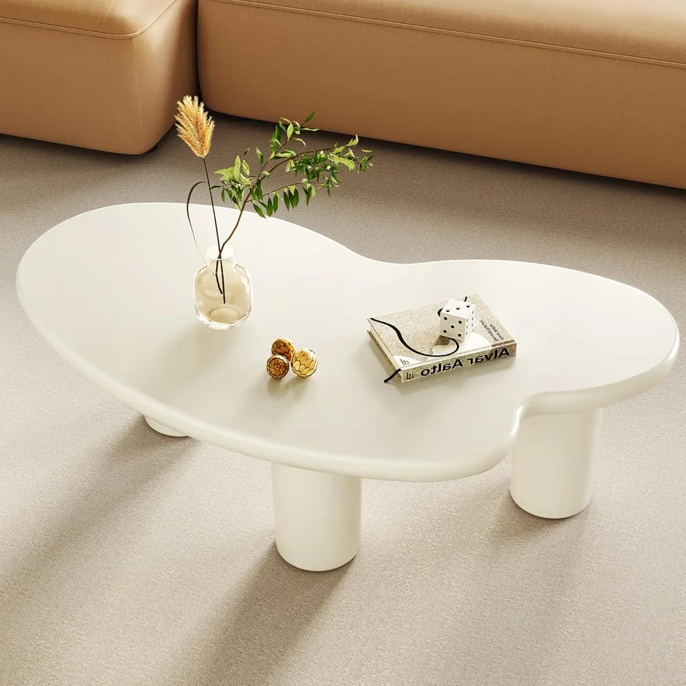 

Cloud Coffee Table, 42.24" Irregular Cream White Coffee Table with 3 Legs, Modern Center Table for Living Room, Indoor Tea Table