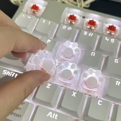 4pcs White Translucent Cat Paw Cute Keycap for Cross Axis Mechanical Keyboard Pink Custom ESC WASD Cap Key Cap Game