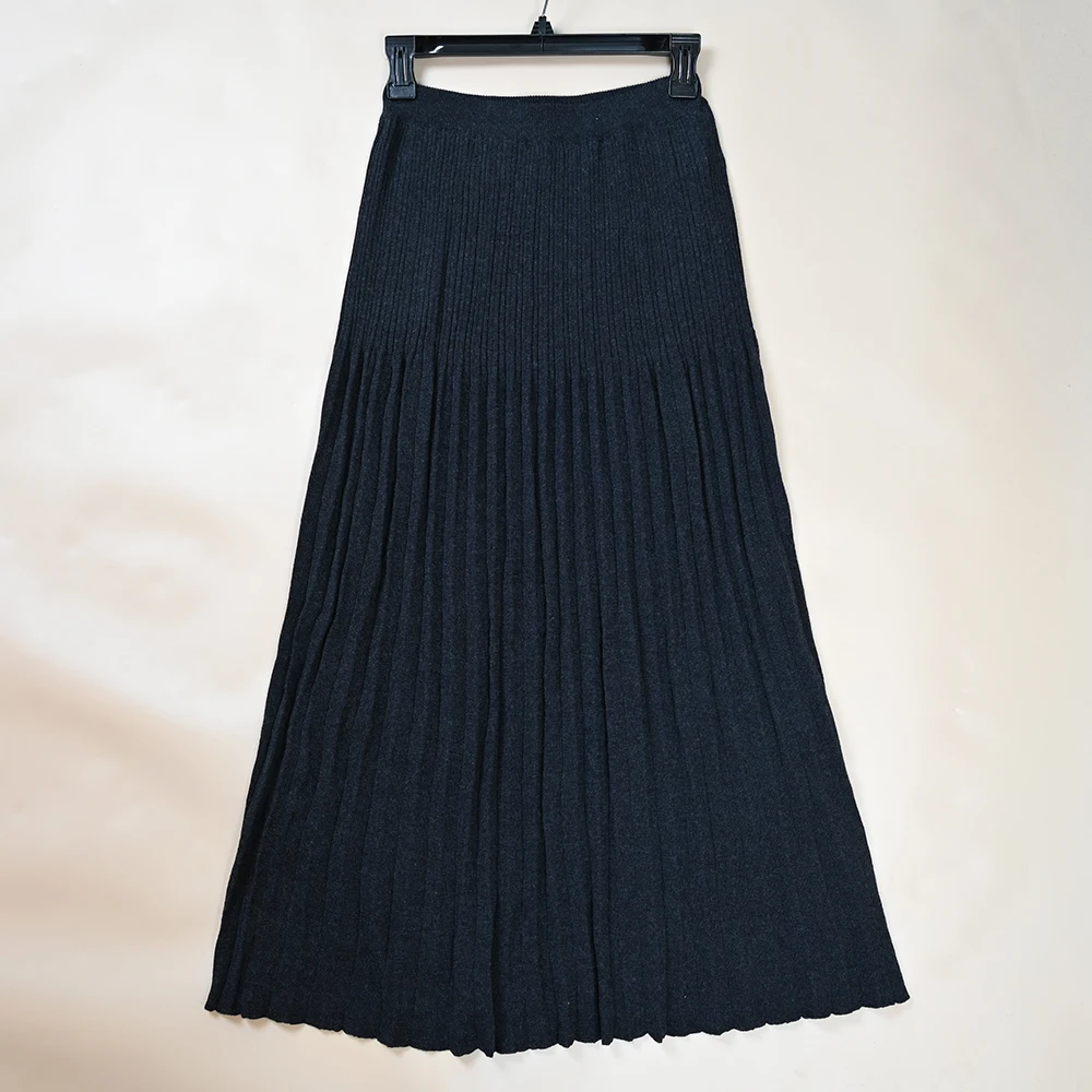 

Autumn Winter New Sle Women's Soft Wool Blend Elastic Waist Knitted Pleated Skirt Casual Loose Fit Gown Ele Faion