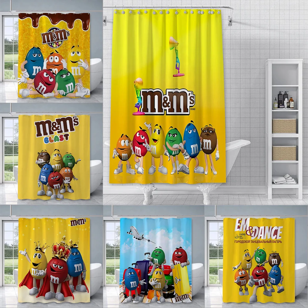 

M&M Bean Chocolate Cartoon Shower Curtain Waterproof Polyester Fabric Paint Bath Curtains Home Bathroom Decor Curtain With Hook