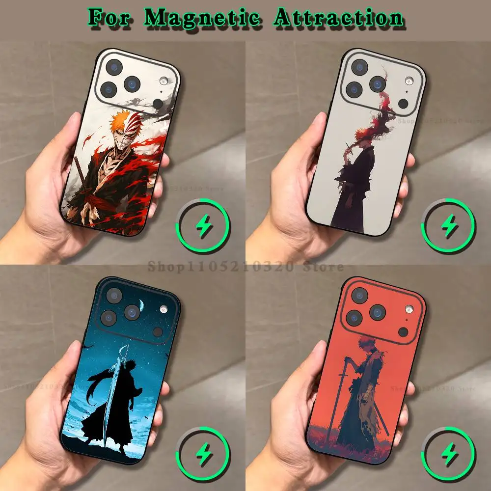 

B-Bleach Ichigo K-Kurosaki Phone Case For iPhone 16,15,14,17,13,12,11,Pro,Max,Plus,E,Air,Mini Magnetic Frosted Black