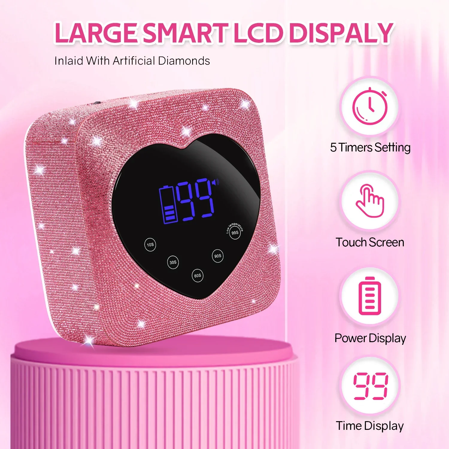 Rechargeable 72W Nail Drying Lamp With Rhinestones Wireless 30LEDS Gel Polish Drying Machine Manicure Cordless UV LED Nail Lamp