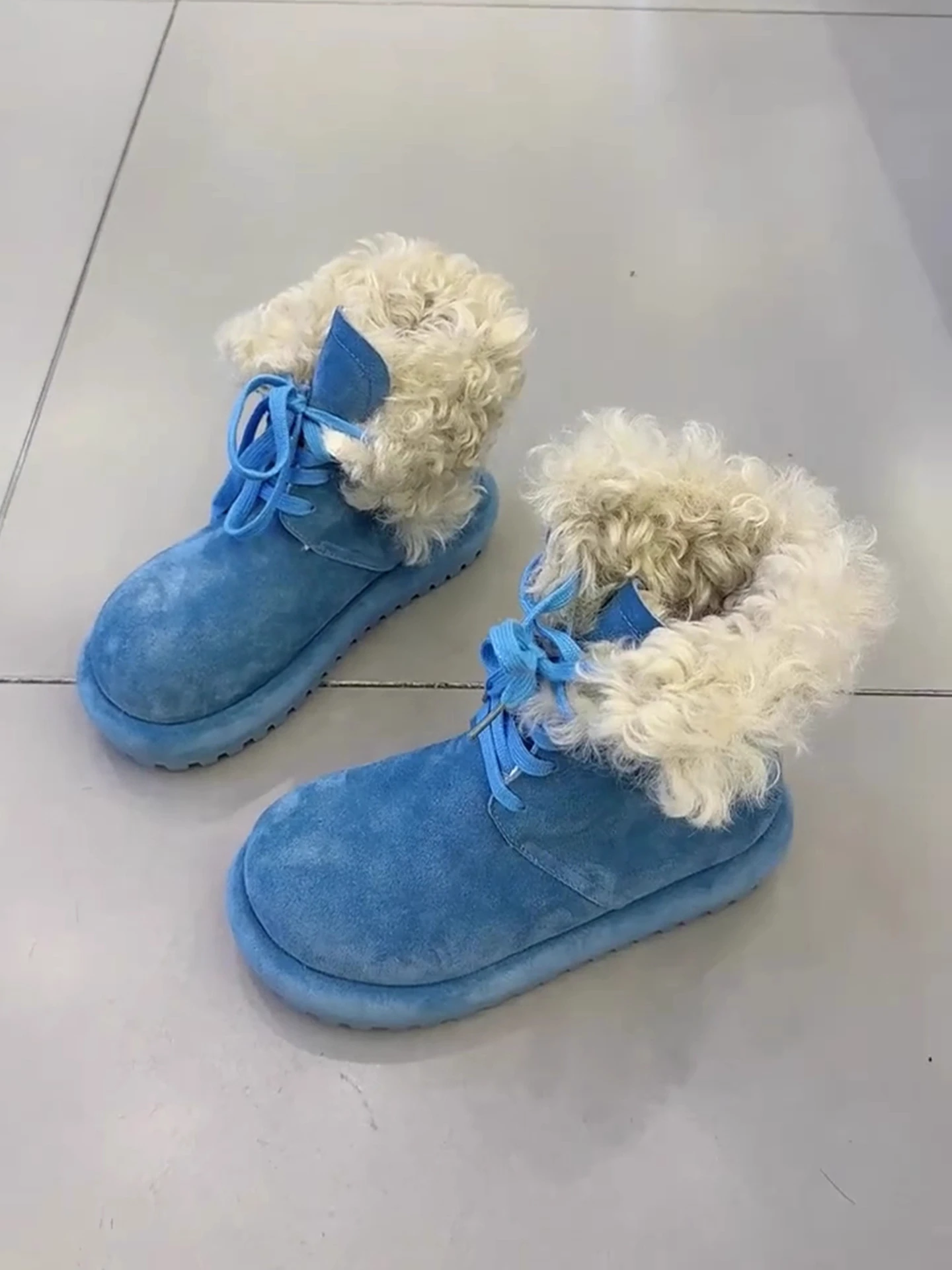 

Женские зимние сапоги Blue Dopane Fce на шнуровке, с подкладкой из флиса, вельветовые, нескользящие, с хлопковой подкладкой, в корейском стиле...