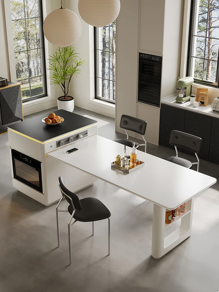 LTT cream-style island dining table integrated retractable household embedded steam oven slate center guide table