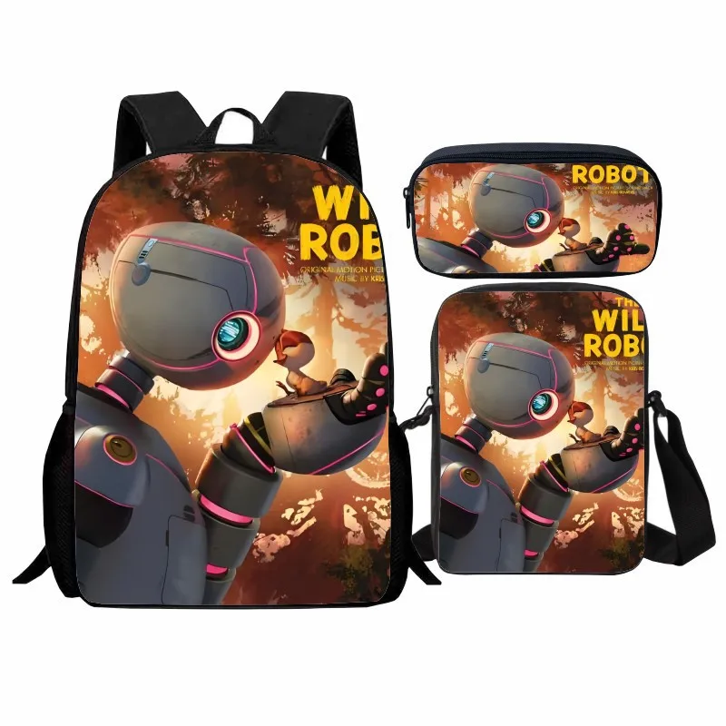 Zestaw 3-częściowy: Plecak szkolny z nadrukiem \"Dzikie Roboty Toalety\", torba na ramię z robotem dzikim.