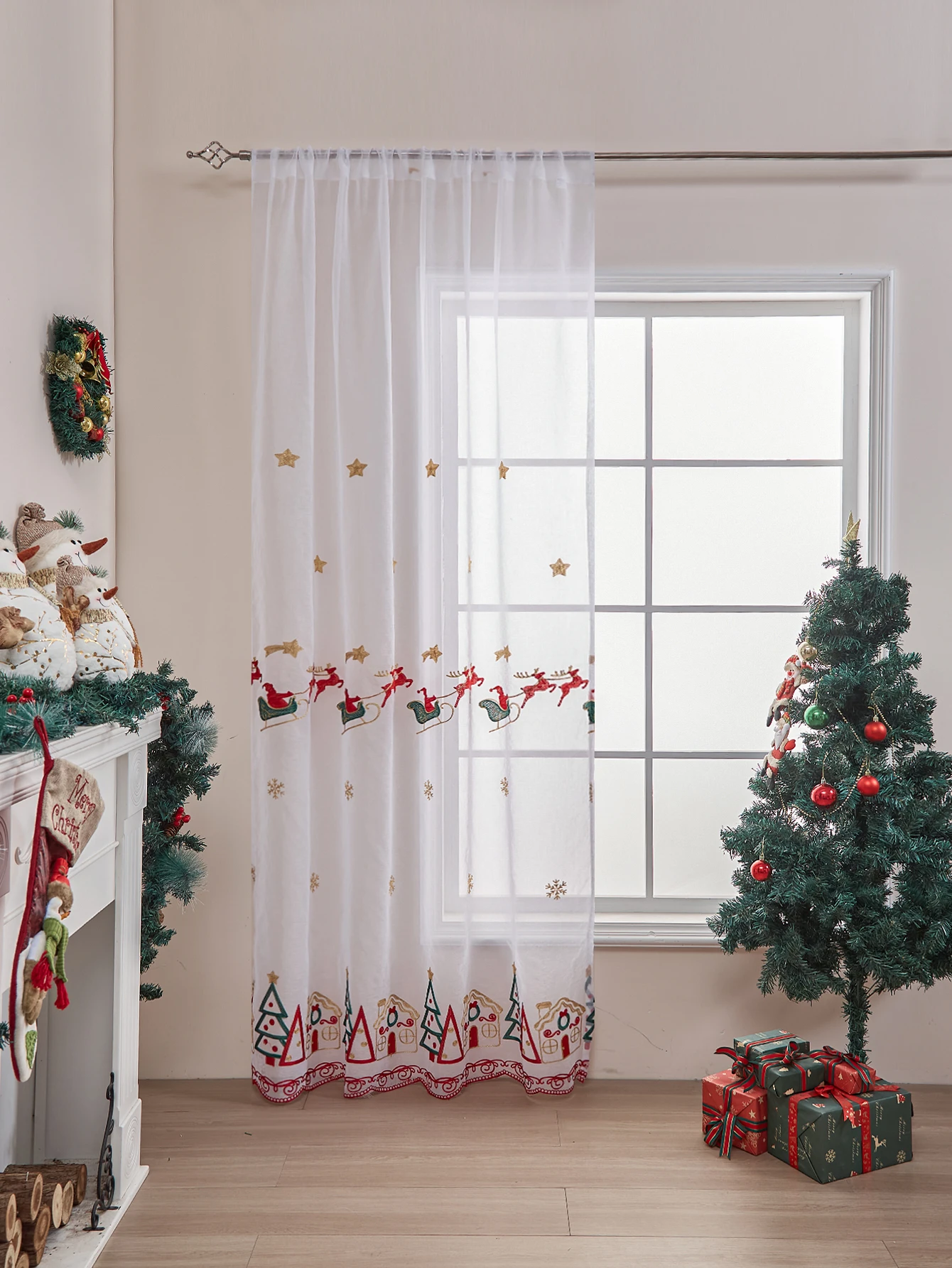 Christmas Curtains 84 Inch Length for Living Room 1 Panels Set Holiday Poinsettia sheer Decorations Buffalo Plaid Decor