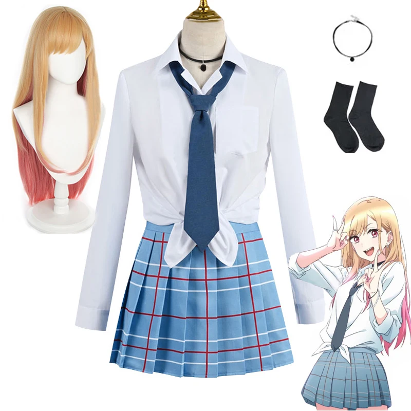 Disfraz de Anime My Dress Up Darling Kitagawa Marin, uniforme escolar JK, camisa, falda, Disfraces de Halloween, trajes para niñas y mujeres