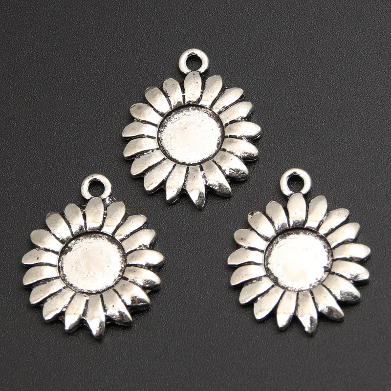 25pcs Silver Color 23x10mm Lovely Flower Charms Plant Pendant Fit DIY Handmade Metal Alloy Jewelry Making Finding Supplies