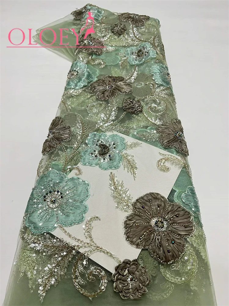

OLOEY Luxury 2026 Fashion Elegant French Mesh Lace Fabric with Rope Embroidery And Sequins for Wedding Dresses African Nigerian